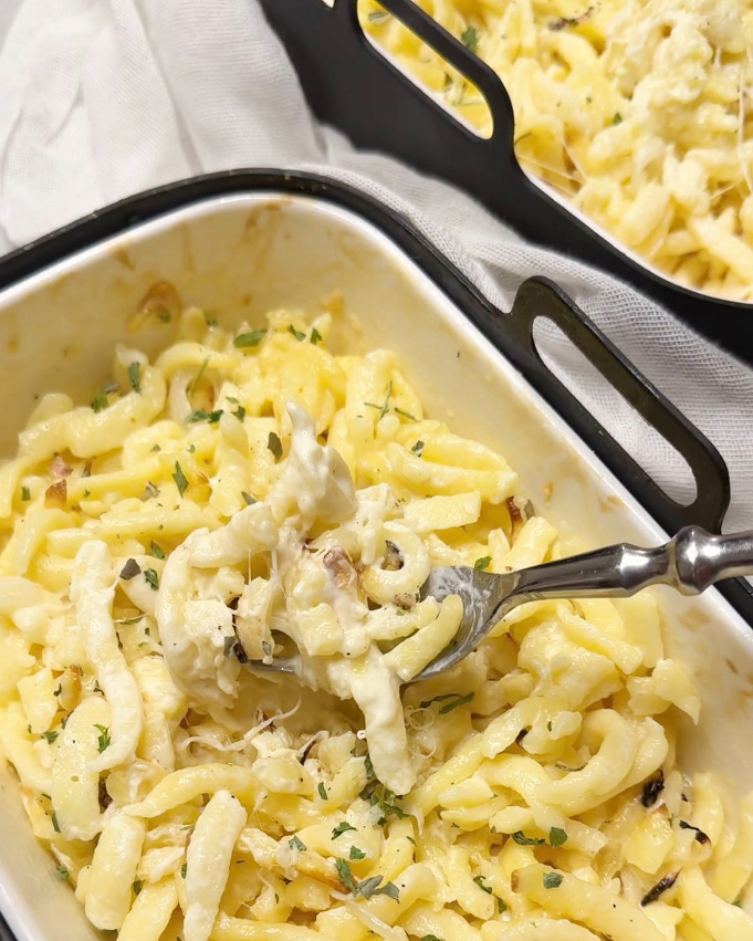 Käsespätzle schnell gemacht im Airfryer oder Backofen