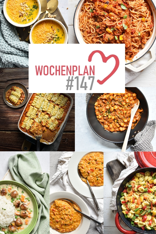 Was soll es die Woche bloß zu essen geben? Ich habe dir hier eine ganze Woche an leckeren Rezepten zusammengestellt - du kannst sie alle vegan oder vegetarisch kochen - der mix dich glücklich Wochenplan für den Thermomix - Nummer 147