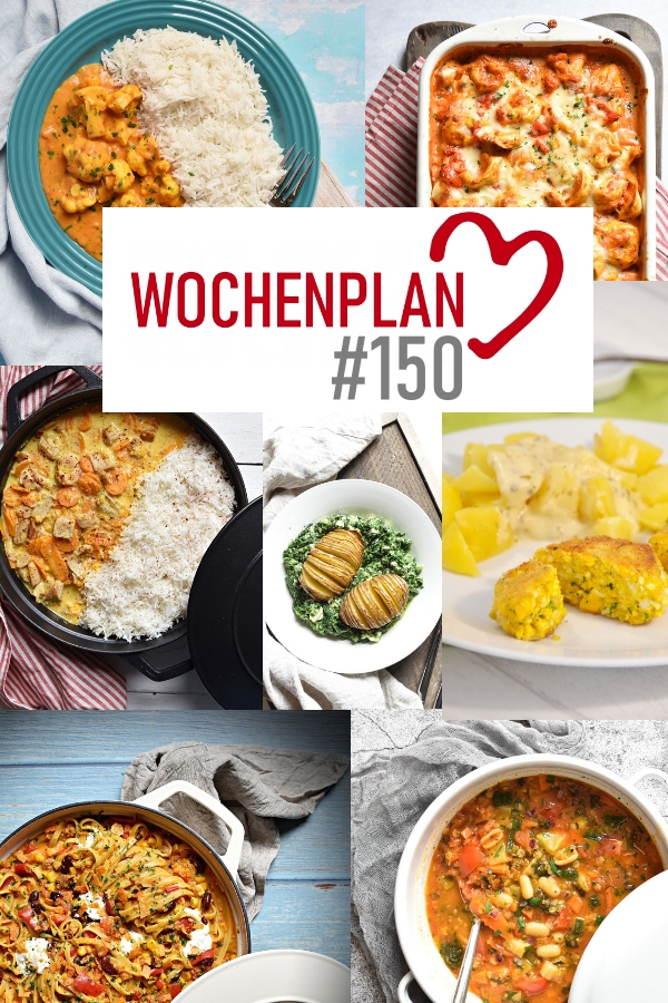 Was soll es die Woche bloß zu essen geben? Ich habe dir hier eine ganze Woche an leckeren Rezepten zusammengestellt - du kannst sie alle vegan oder vegetarisch kochen - der mix dich glücklich Wochenplan für den Thermomix - Nummer 150