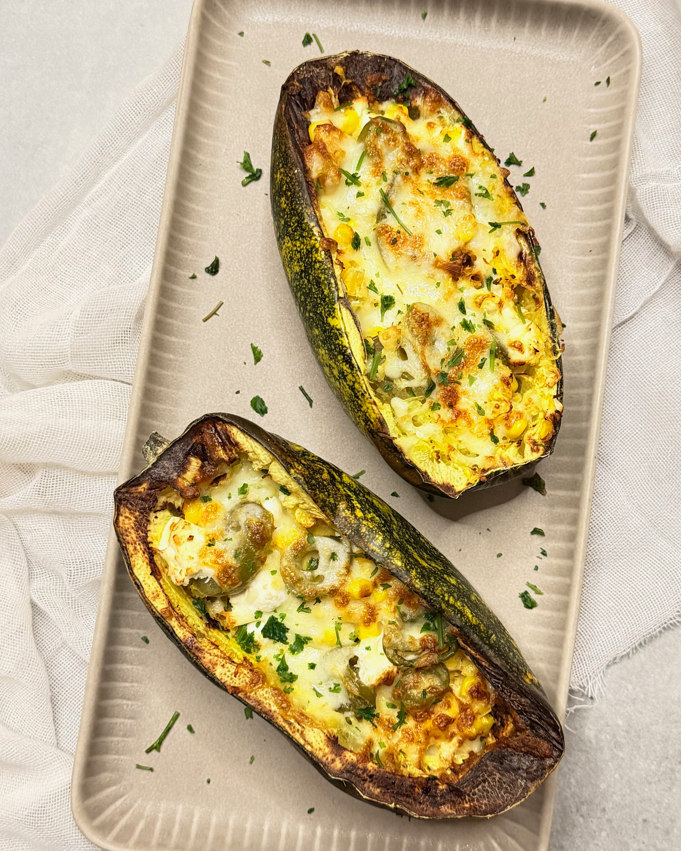 vegetarische Airfryer Rezepte, Spaghetti Kürbis mit Feta, Mais und Peperoni, perfekte Kombi, schnell und einfaches Feierabend-Essen