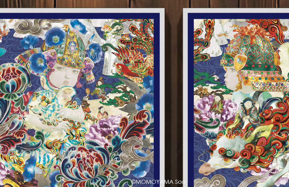桃山三「吉祥花兜3連作-03」S6 410x410mm mixed