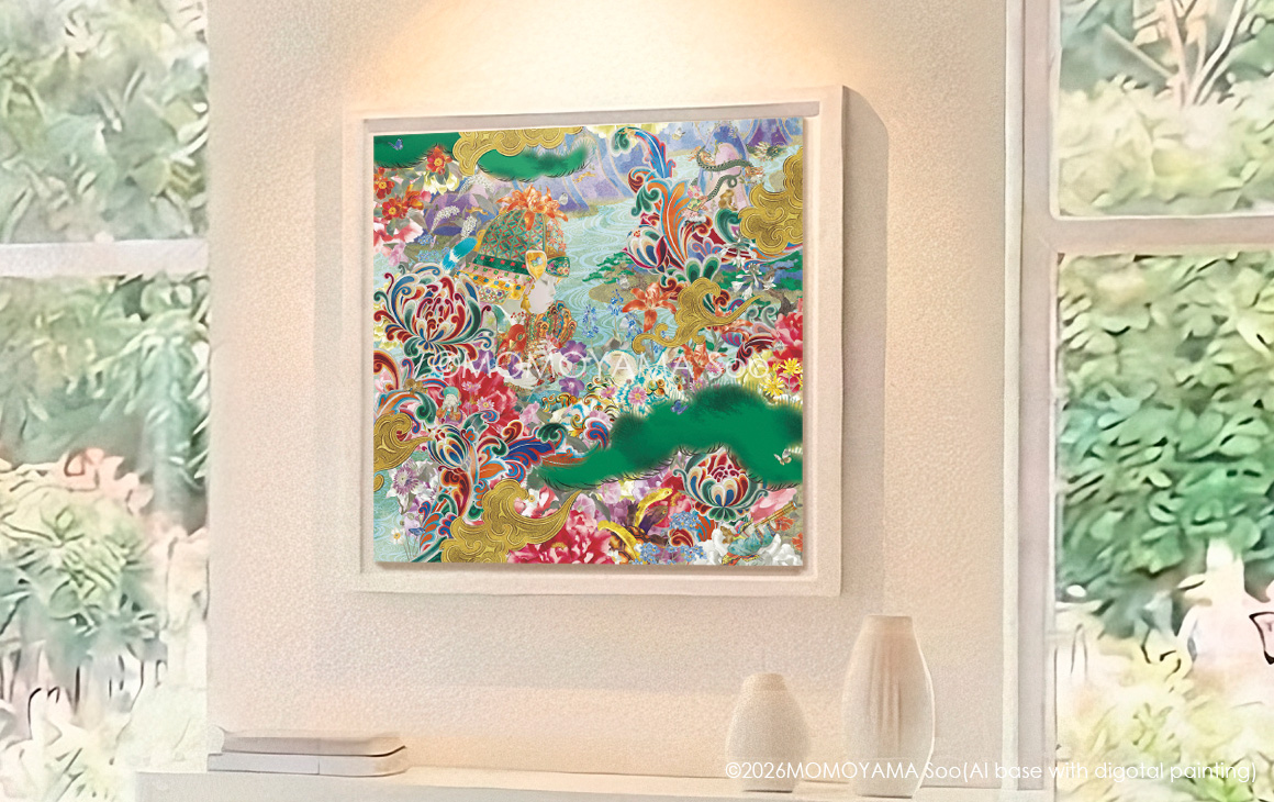 「花兜ヒメユリと四神」(2401)803x803 mixed