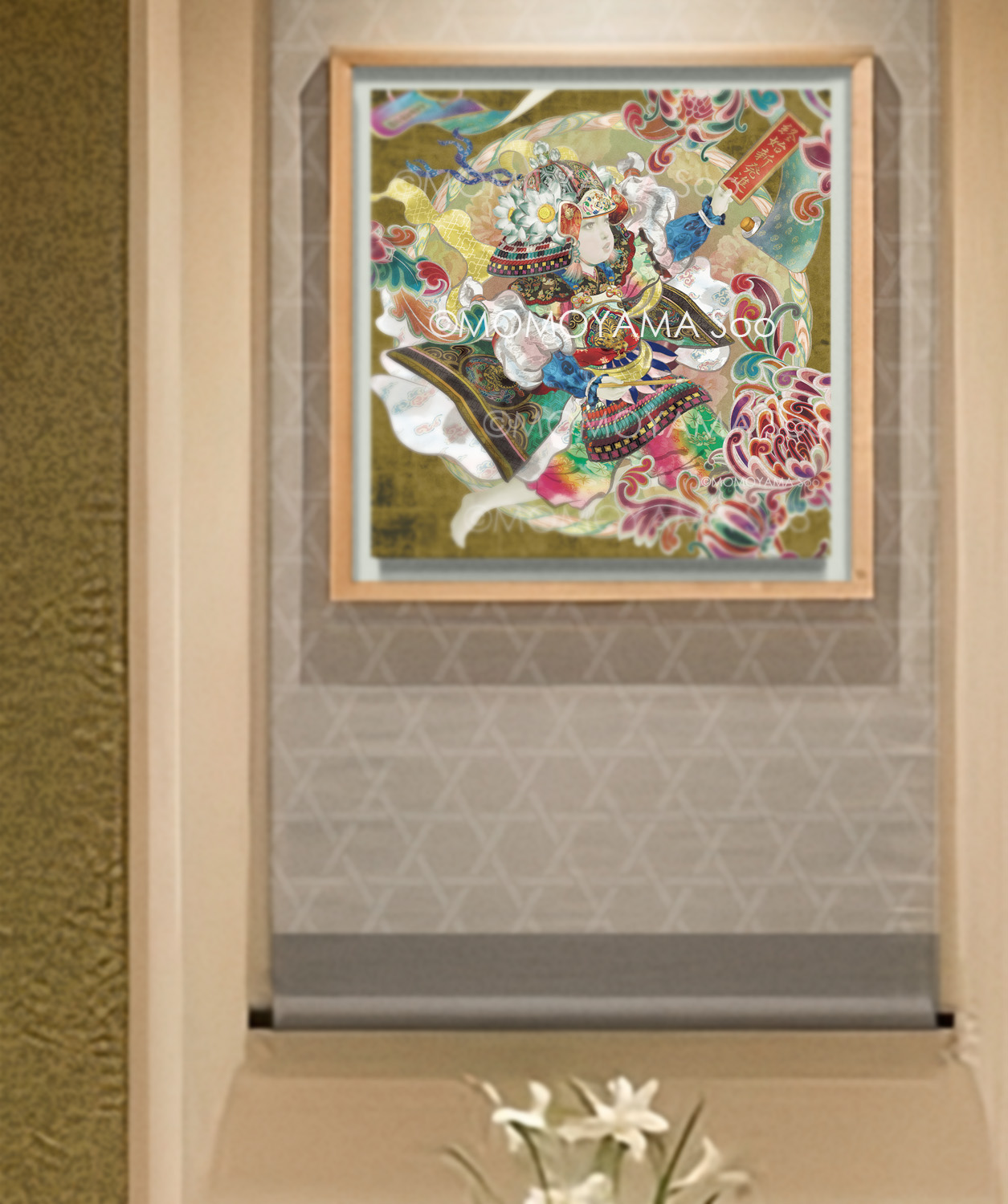 「花兜の広目天」(18)410x410mm mixed