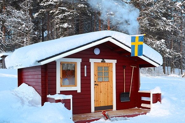 Blockhütte auf unserer Huskyfarm in Lappland