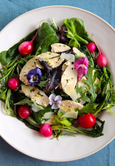 Summer ceasar salad with fried radishes