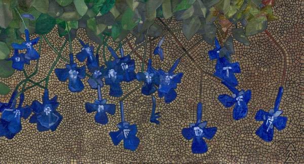 "Синие цветы" 28х50см холст на картоне масло, золотая краска 2004г.