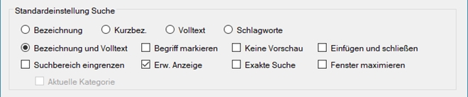 Einstellungen für die Textbausteinsuche