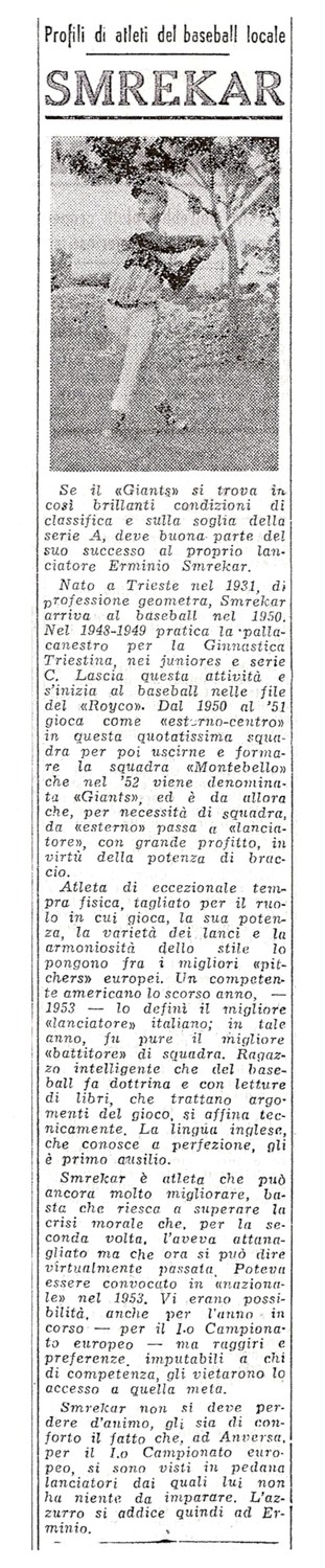 Articolo del 1954 tratto dal "Corriere di Trieste"