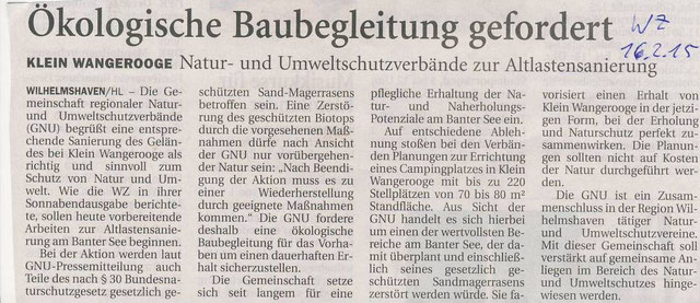 Wilhelmshavener Zeitung v. 16.2.2015