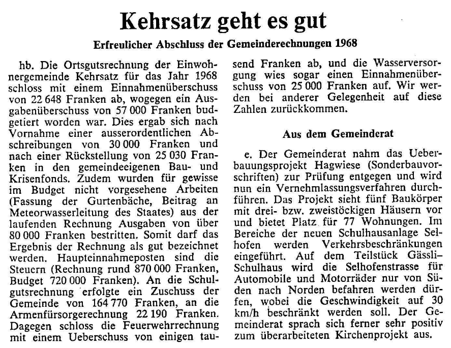 1969.05.25 - Der Bund - Kehrsatz geht es gut