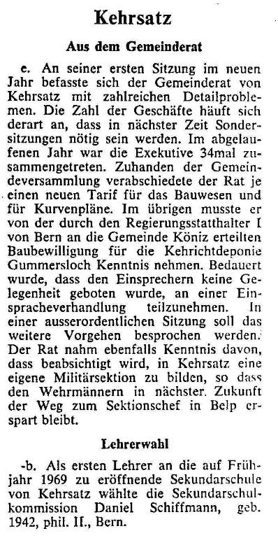 1969.01.09 - Der Bund - Aus dem Gemeinderat