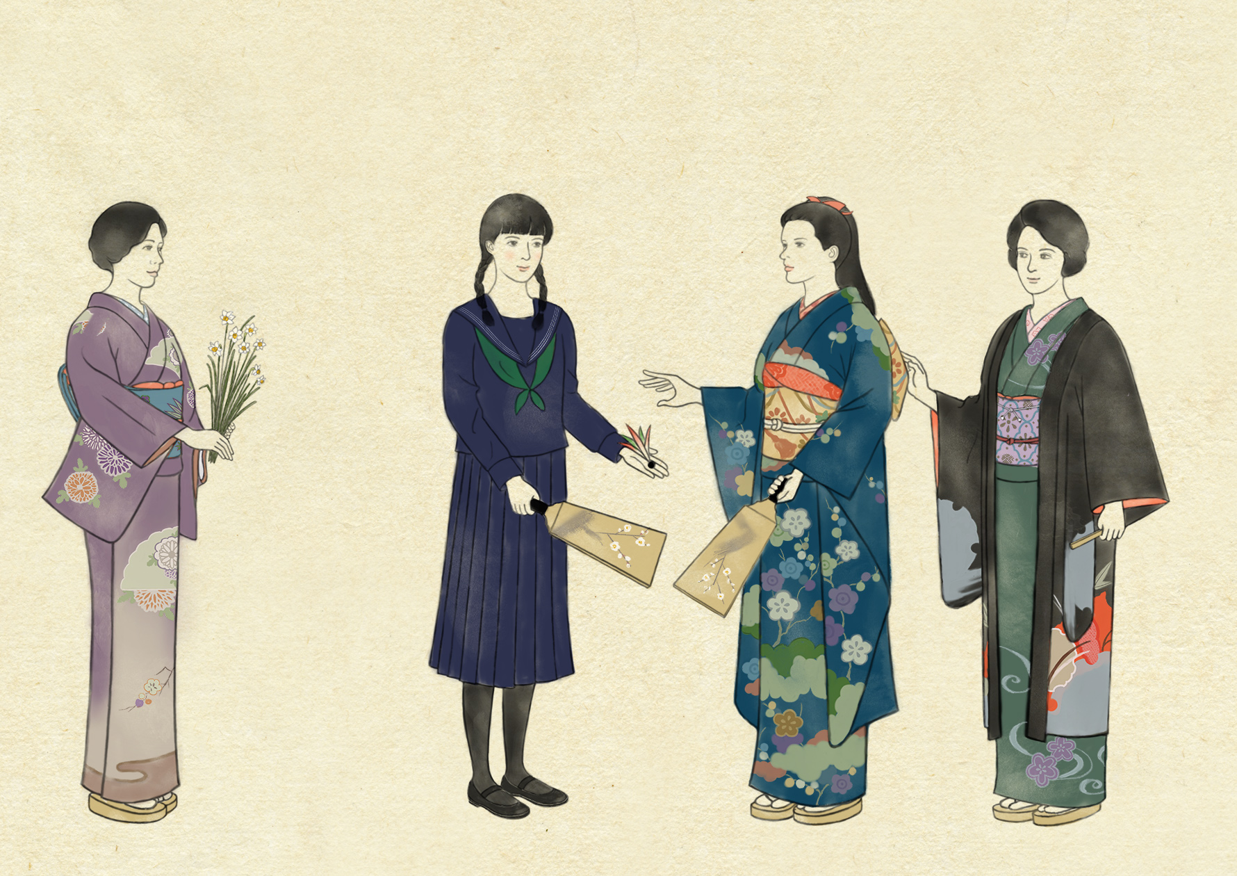 The Makioka Sisters - 細雪 in 1926 - イラストレーターふじまみかこ 人（女性）の和風イラスト