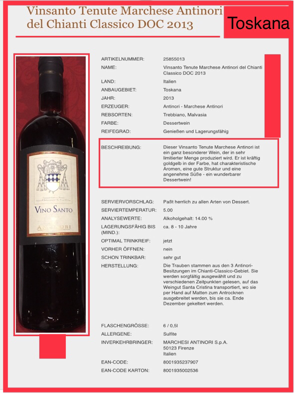 Vinsanto , Marchese Antinori del Chianti Classico