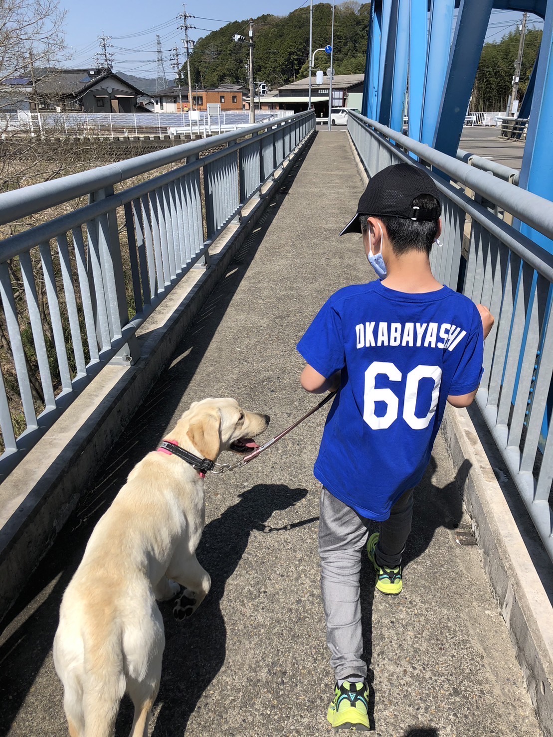 ４年生になる息子さんとのお散歩写真、先住犬もいて、慣れるのも早いようです！！