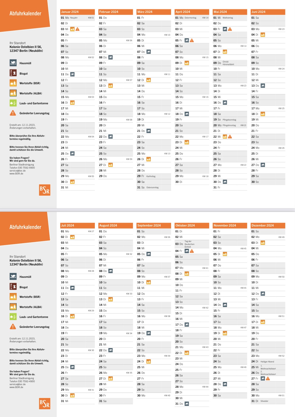 BSRAbfuhrkalender 2024 kgaostelbien2s Webseite!