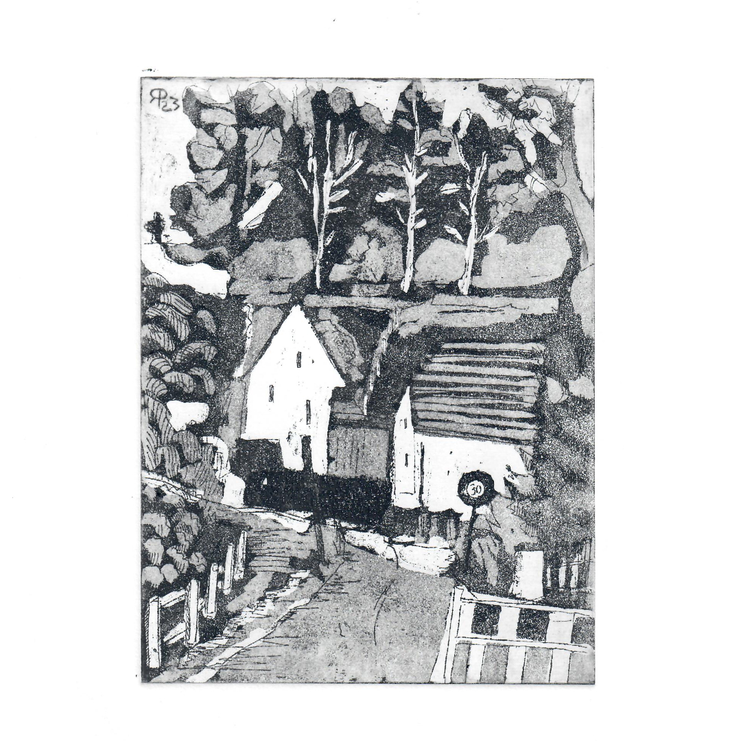 Unterdorf, Aquatintaradierung, Strichätzung