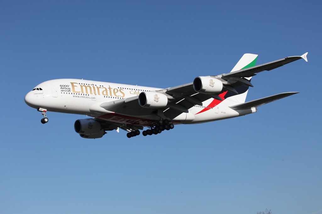 Der 6000. Airbus der gebaut wurde, war dieser A 380 der Emirates.