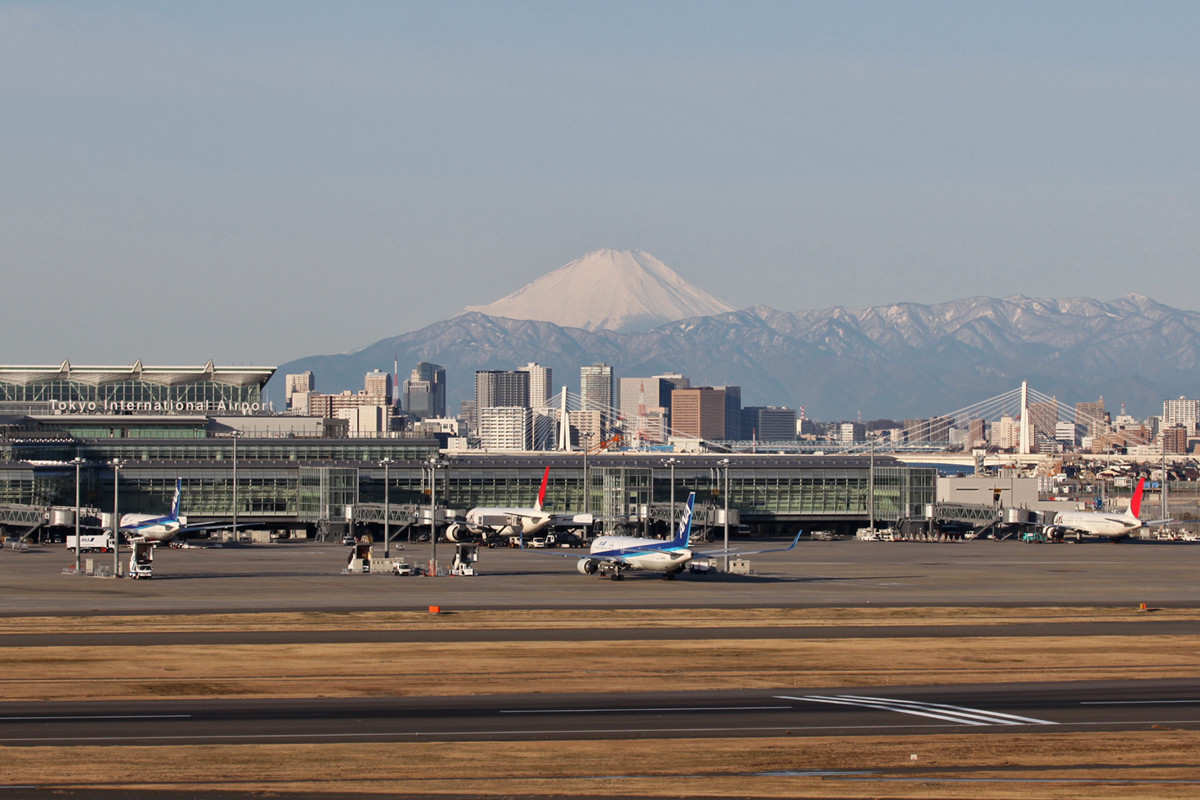 Der Fuji von der Terrasse des Terminal 2.