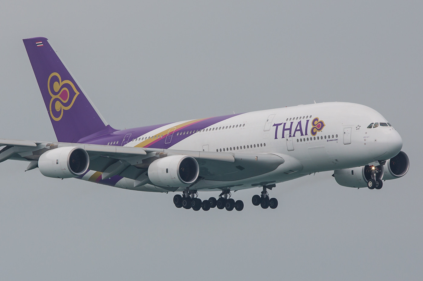 Auch kein Flugzeug für eine Kurzstrecke, der A 380 der Thai Airways.