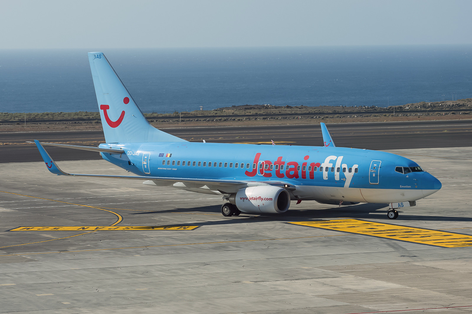 OO-JAS, eine Boeing 737-7K5 gehört der belgischen TUI-Tochter Jetairfly. (ex-TUIfly D-AHXK)