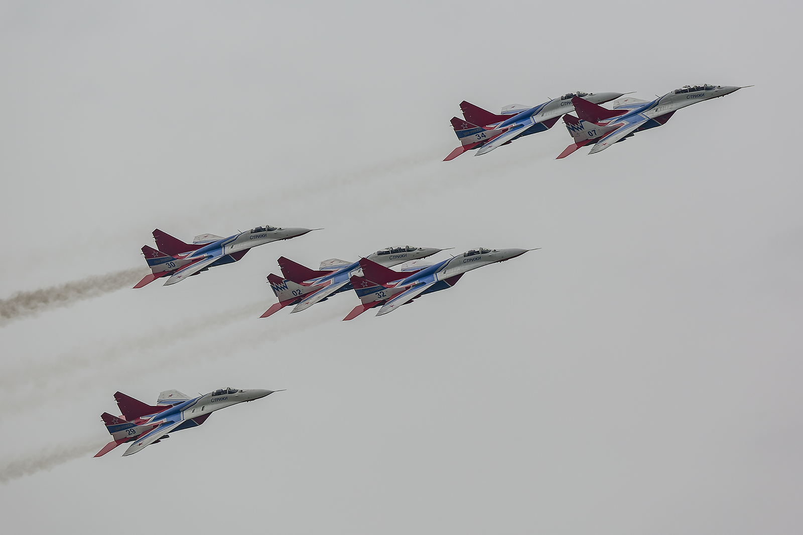 Das "Swift"-Aerobatic Team mit ihren MiG-29.