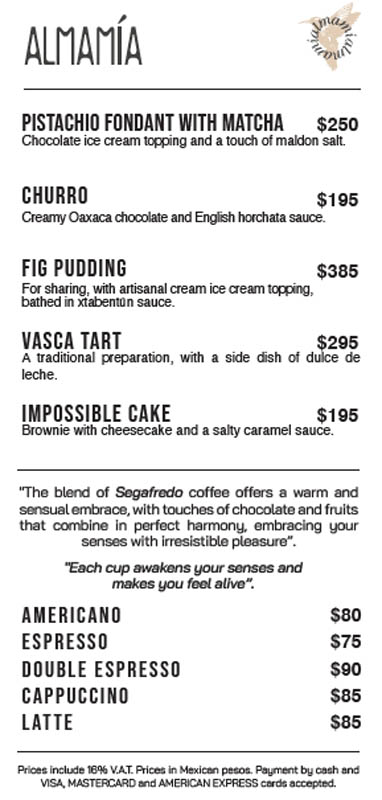 almamia, almamia restaurante, menu almamia