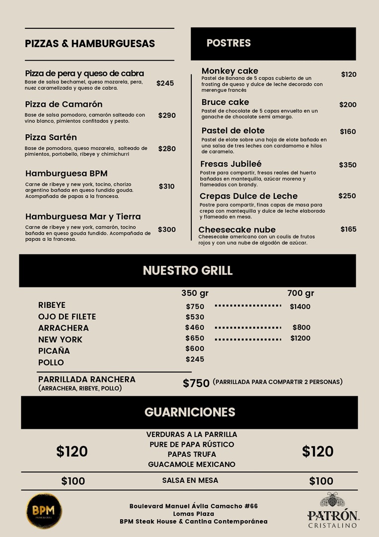 bpm, bpm prime and grill, menu