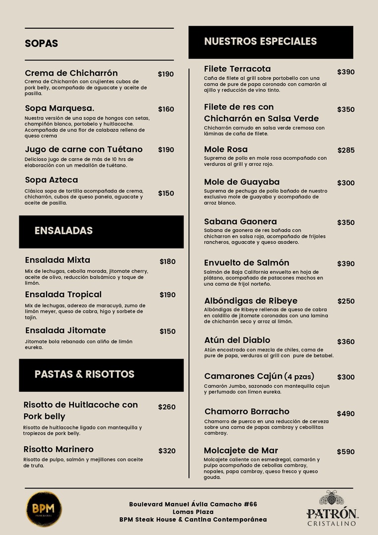 bpm, bpm prime and grill, menu