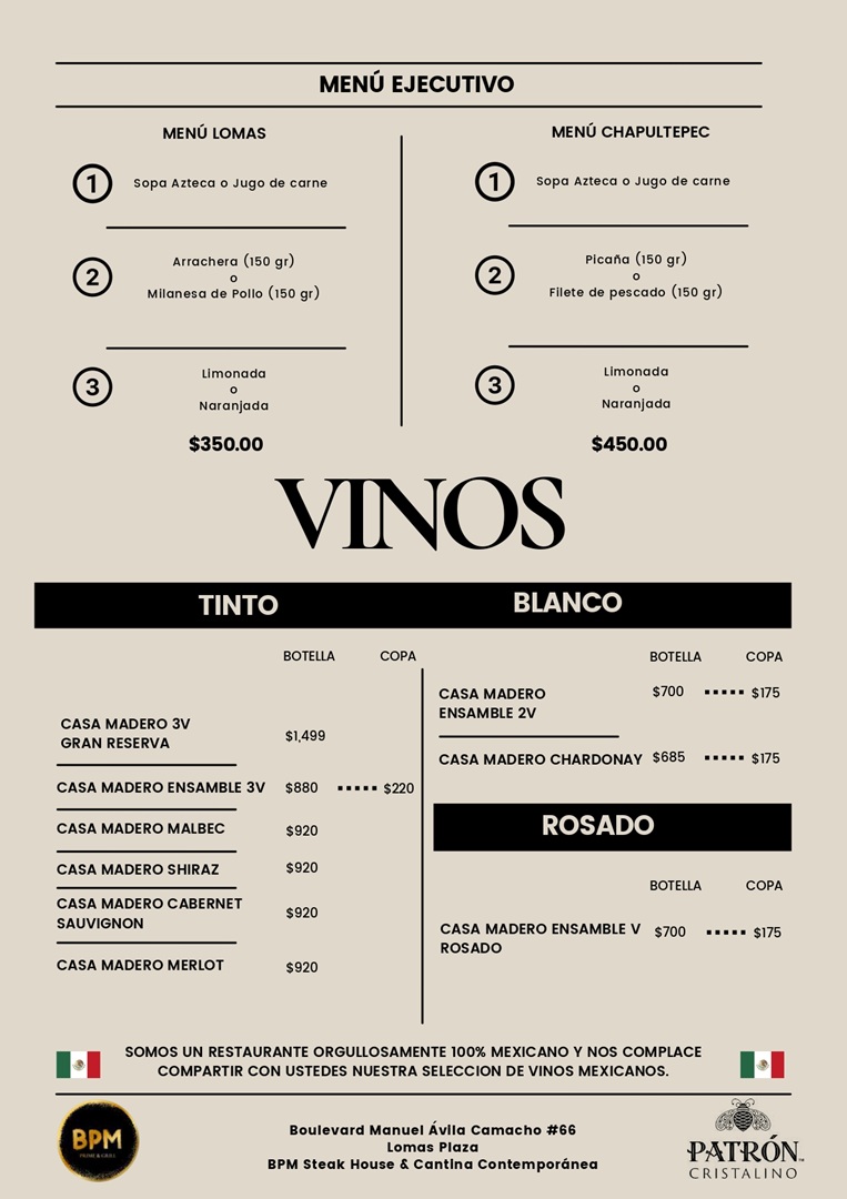 bpm, bpm prime and grill, menu