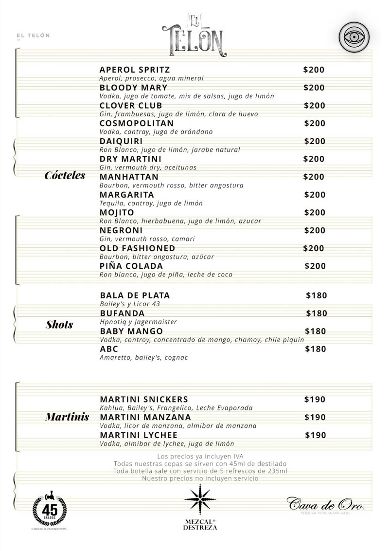 menu el telon, el telon, el telon interlomas, karaokes en cdmx