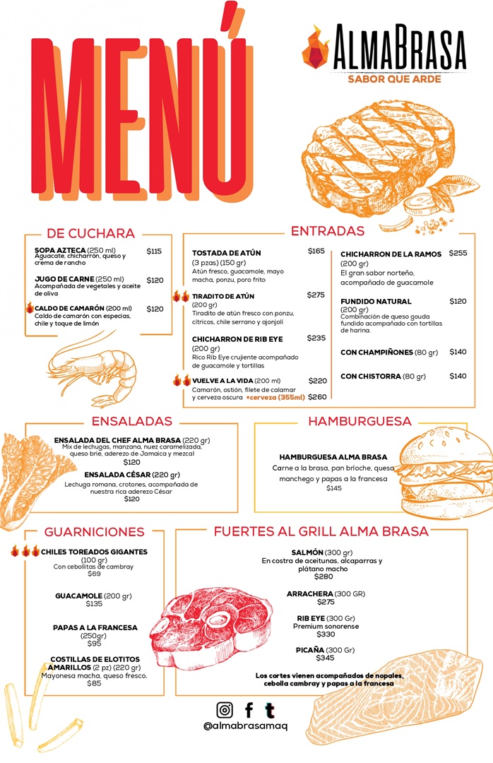 alma brasa menu, menu restaurante carnes, restaurantes en cdmx