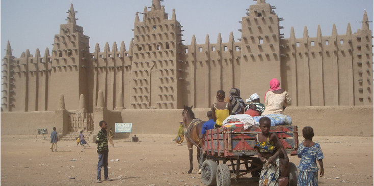 Djenne-Mosque-Mudbrick-Market-Mali-Horse-and-Wagen