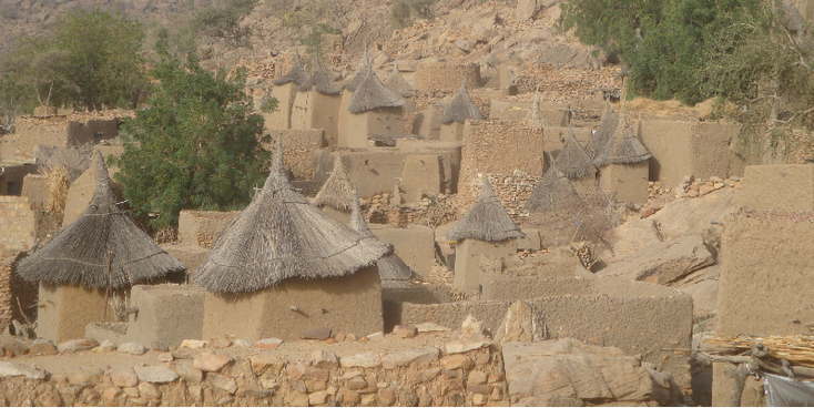 Dogon-Country-Mali-Palmtrees-Mudbrick-Houses-Reed-Walls-Village