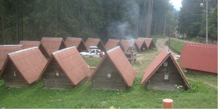Turisti-Camping-Houses-Lacul-Rosu-Lake-Trees-Romania