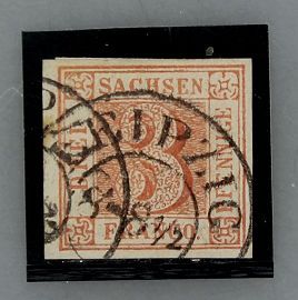 Sachsen Dreier als Prachtstück / Stempel Leipzig