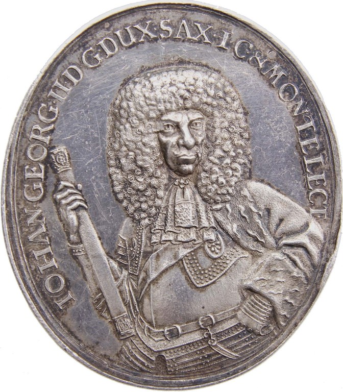 Silbermedaille Sachsen 1677, Johann Georg, sehr selten, Erlös 5300€