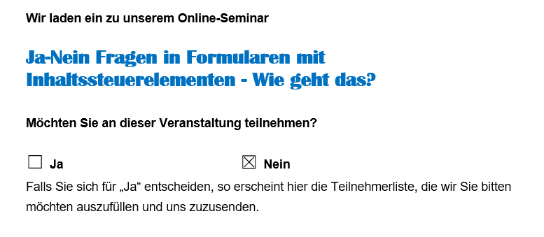 Word: Ja-Nein Fragen in Formularen mit  Inhaltssteuerelementen - Wie geht das?