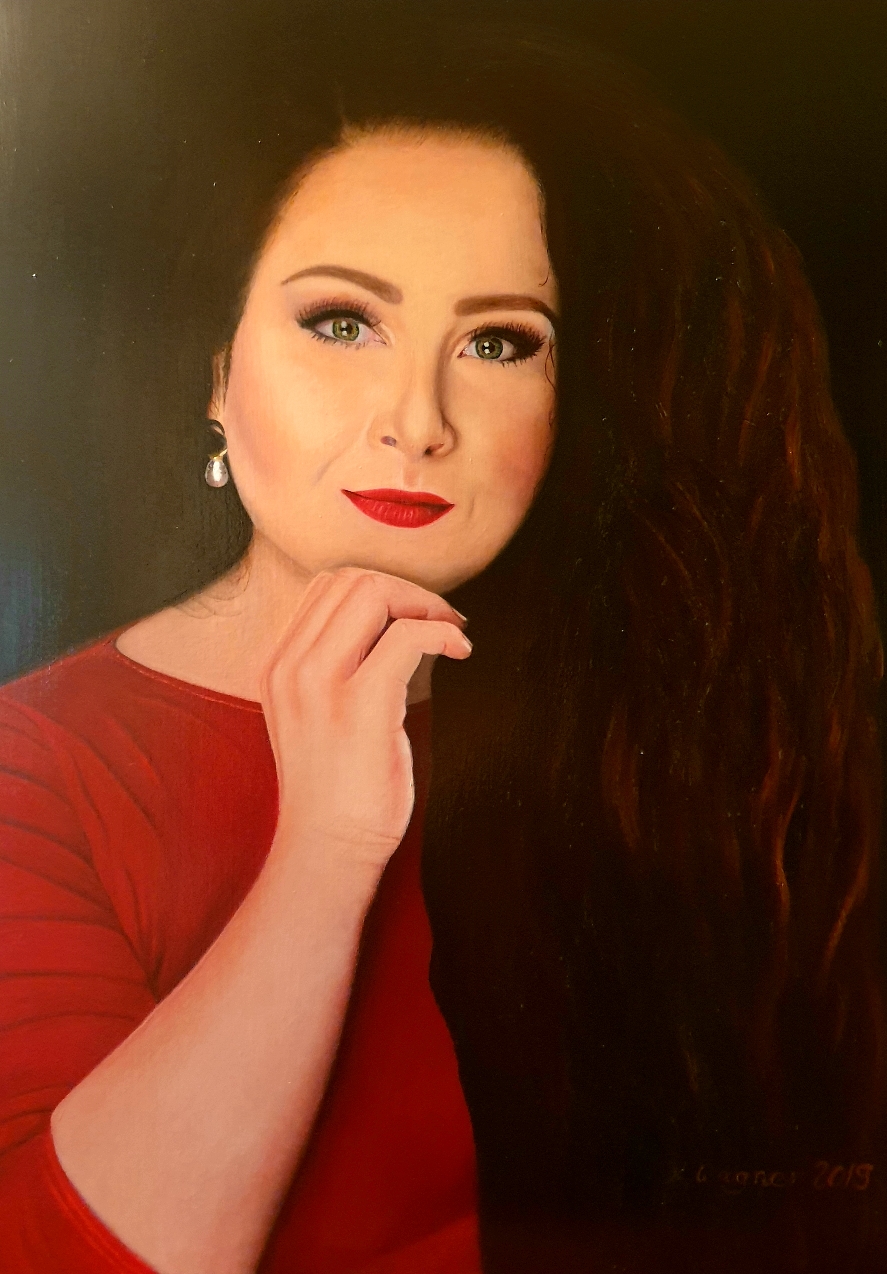 "Fotorealistisches Portrait meiner Tochter", Öl auf Leinwand, 70x50 cm