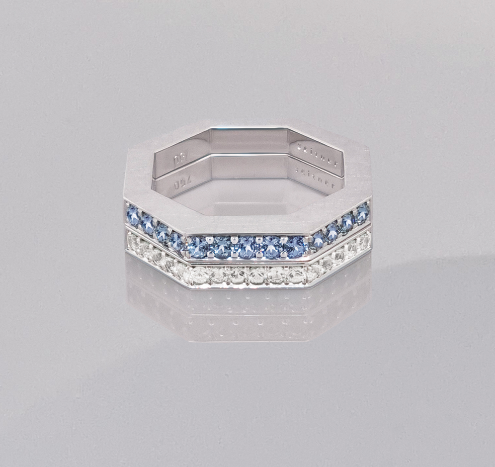 Achteckringe aus 18 karat Weißgold, Diamanten, Spinelle, ab 1.980 Euro