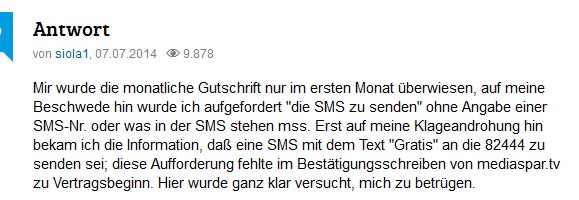 Für Bonus muss SMS gesendet werden - jeder Hinweis hierzu fehlt