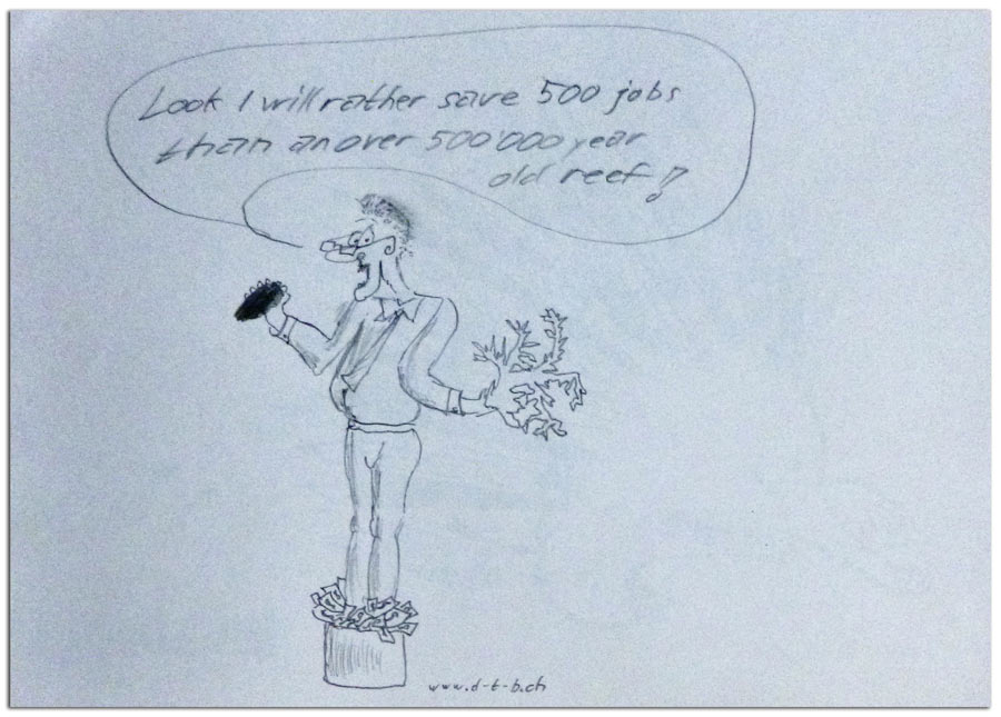 Political cartoon about ScoMo and the coalmine. Exhibited in the Library of Canberra, Australia.