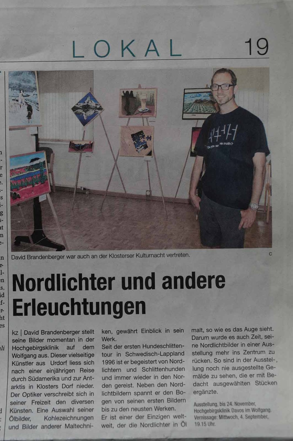 Bild:Presse,Zeitungsartikel,Ausstellung,Nordlichter,Hochgebirgsklinik Davos Wolfgang,d-t-b,David Brandenberger,d-t-b.ch,