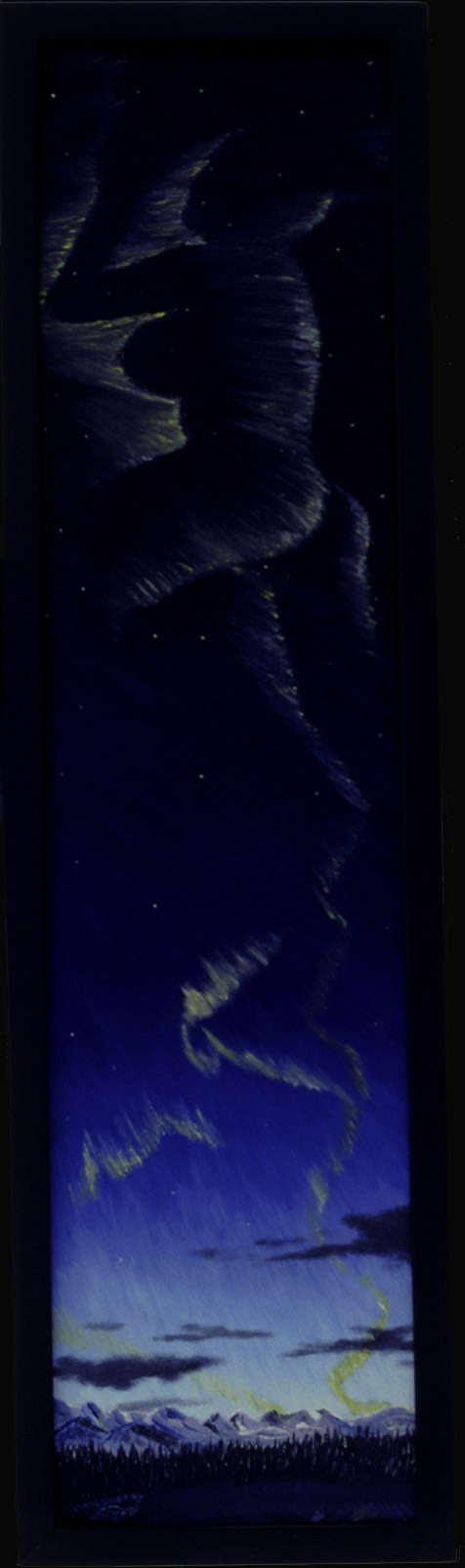 Bild:Norrsken,Hochformat,Berge,Schnee,Nordlicht,Frau,Akt,Doppelbild,d-t-b.ch,d-t-b,David Brandenberger,Biber,dave the beaver,Ölbild,Malerei,Ölfarbe,