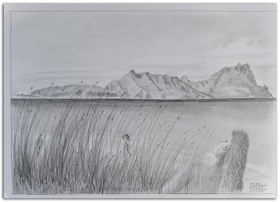 Sketch. View from Uretiti Beach