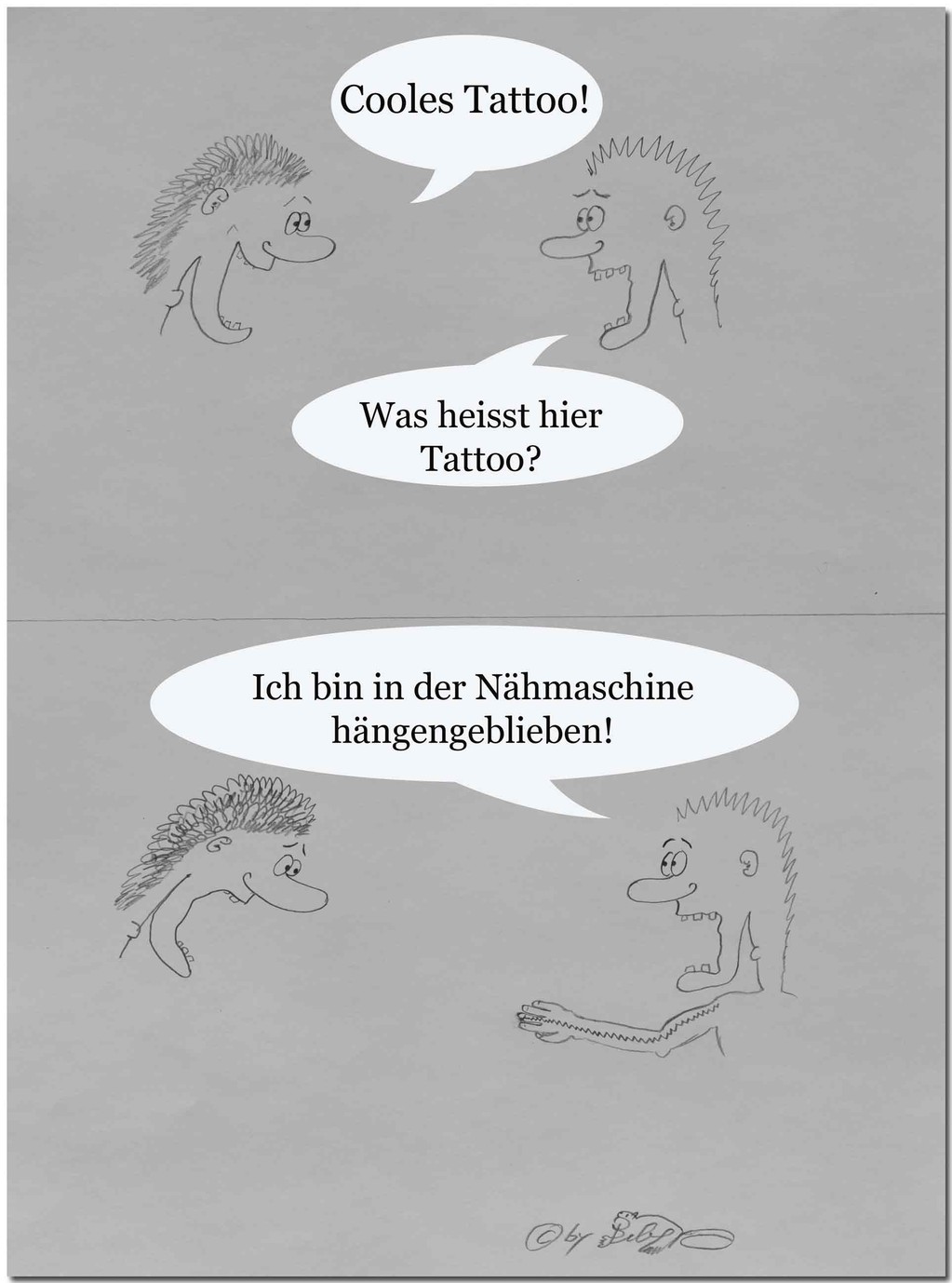 Bild:Tattoo,Witz,lustig,Spass,fun,Nähmaschine,Cartoon,David Brandenberger,d-t-b.ch,d-t-b,