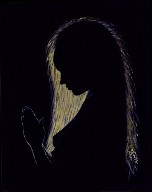 Bild:Evening,Prayer,Abend,Gebet,Frau,Gegenlicht,Blond,Haar,Silhouette,Akt,Soul,Seele,naked,Nackt,d-t-b.ch,d-t-b,David Brandenberger,Biber,dave the beaver,Ölbild,Malerei,Ölfarbe,