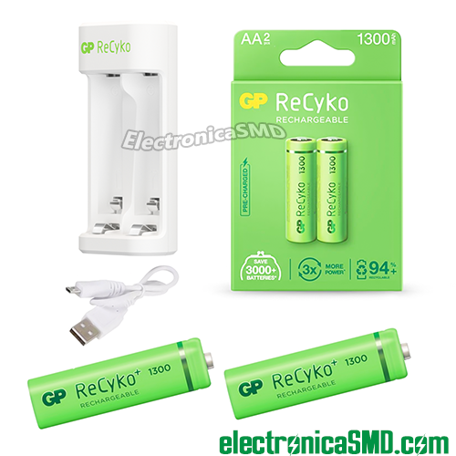 bateria AA AAA recargable GP, bateria recargable, bateria AA recargable GP, gp recyko, cargador para bateria, guatemala, electronica, bateria AA 1300mah