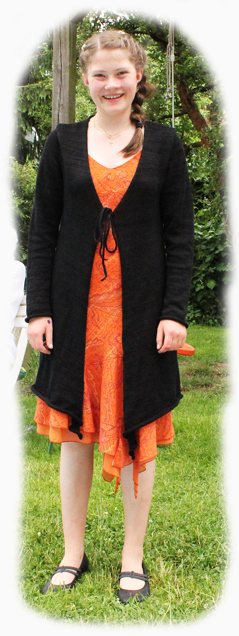 Strickjacke mit Zipfeln vorne, Synthetik + Leinen