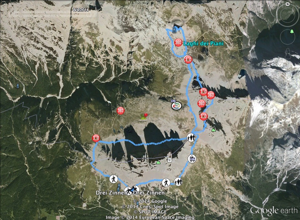 Auronzo-Hütte, Leiternsteig, de Luca-Innerkofler-Steig, 18 Km