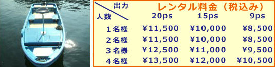 舟橋貸舟釣具店のレンタルボート写真と料金表　